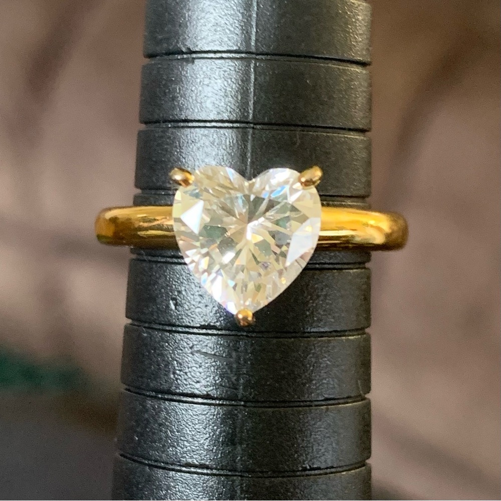 Diamonique 14K Yellow Clad Over Sterling Silver Heart Solitaire Ring - Picture 14 of 14